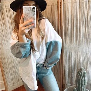 POL ivory/denim button down top